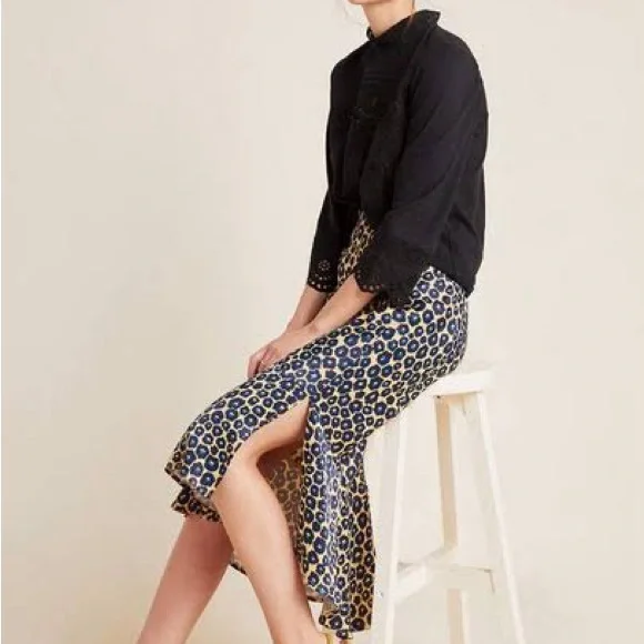 Anthropologie Maeve Janelle Leopard Bias Slip Skirt Silky with Slit Size xs - Picture 2 of 9